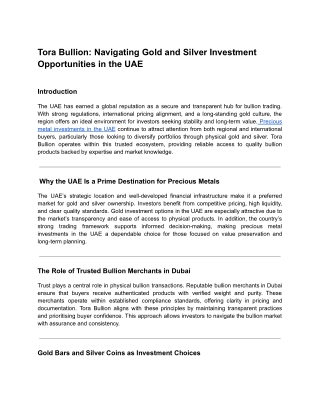Tora Bullion_ Navigating Gold and Silver Investment Opportunities in the UAE