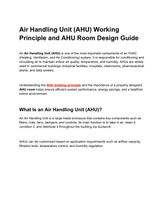 AHU Working Principle and AHU Room Design for HVAC Systems
