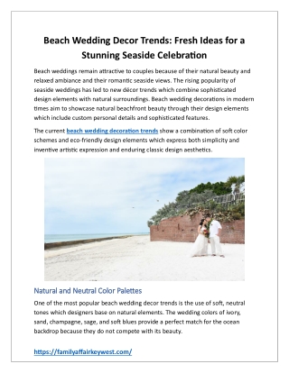 Beach Wedding Decor Trends: Fresh Ideas for a Stunning Seaside Celebration