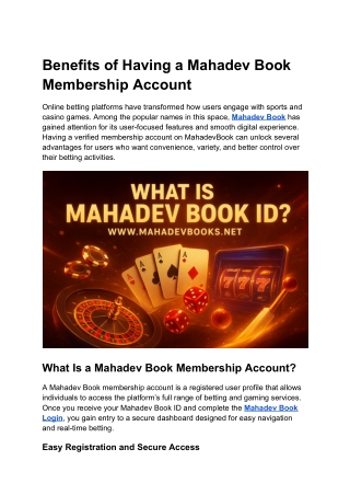 Benefits of Having a Mahadev Book Membership Account