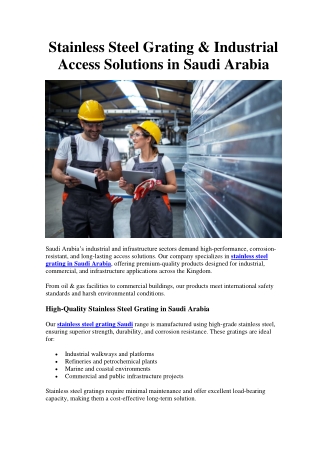 Stainless Steel Grating & Industrial Access Solutions in Saudi Arabia