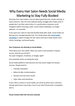 Why Every Hair Salon Needs Social Media Marketing to Stay Fully Booked