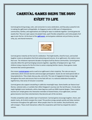 Carnival Games Bring the SG60 Event to Life