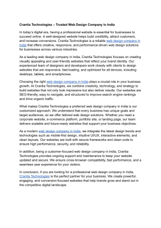 Crantia Technologies – Trusted Web Design Company in India