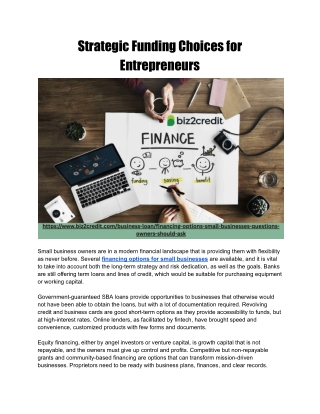 Strategic Funding Choices for Entrepreneurs