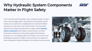 Why Hydraulic System Components Matter In Flight Safety
