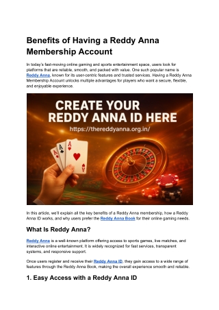 Benefits of Having a Reddy Anna Membership Account