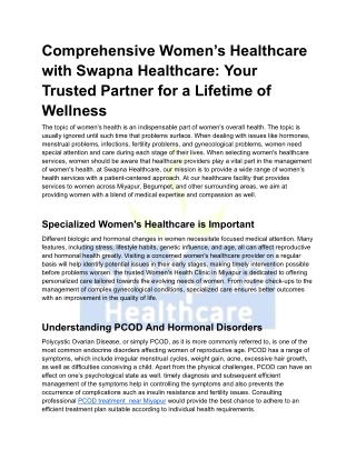 Comprehensive Women’s Healthcare with Swapna Healthcare_ Your Trusted Partner for a Lifetime of Wellness