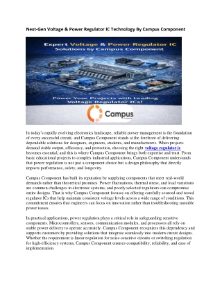 Next-Gen Voltage & Power Regulator IC Technology By Campus Component