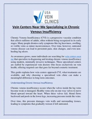 Vein Centers Near Me Specializing in Chronic Venous Insufficiency