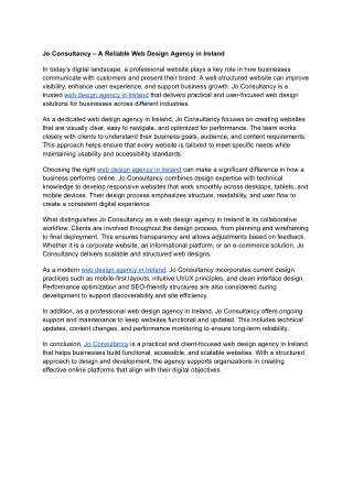 Jo Consultancy – A Reliable Web Design Agency in Ireland