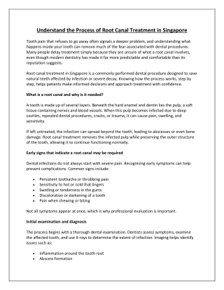 Understand the process of Root Canal Treatment in Singapore