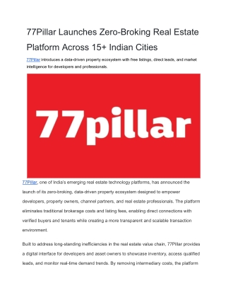 77Pillar Unveils Zero-Broking Real Estate Platform in 15  Indian Cities