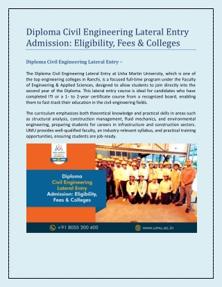 Civil Engineering Diploma Lateral Entry Admission Eligibility, Fees & Colleges