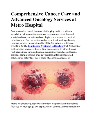 Best Cancer treatment in Haridwar | Metro Hospital