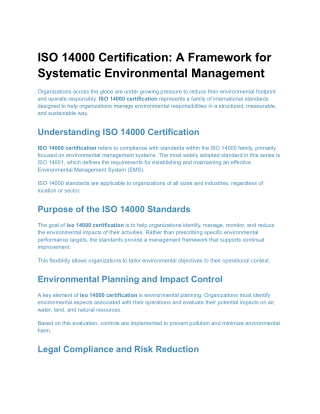 ISO 14000 certification