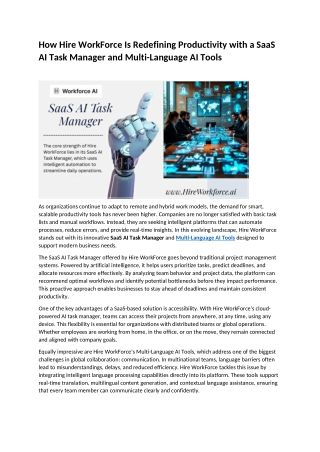 How Hire WorkForce Is Redefining Productivity with a SaaS AI Task Manager and Multi Language AI Tools