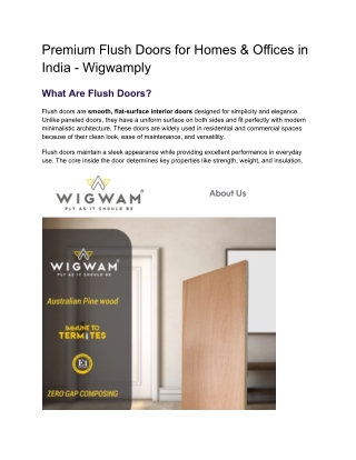 Premium Flush Doors for Homes & Offices in India - Wigwamply