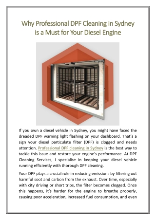 Why Professional DPF Cleaning in Sydney is a Must for Your Diesel Engine