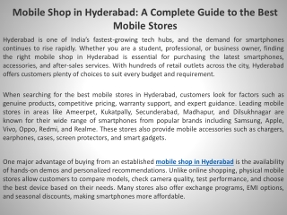 Mobile Shop in Hyderabad A Complete Guide to the Best Mobile Stores
