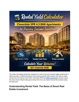 Rental Yield Calculator Cloverdale SPR 4.5 BHK Apartments for Passive Income Investors