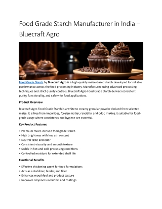 Food Grade Starch Manufacturer in India