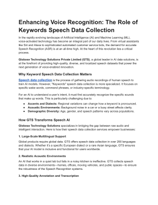 Enhancing Voice Recognition_ The Role of Keywords Speech Data Collection
