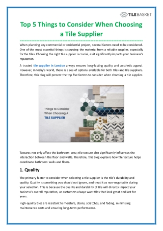 Top 5 Things to Consider When Choosing a Tile Supplier