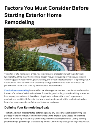 Factors You Must Consider Before Starting Exterior Home Remodeling