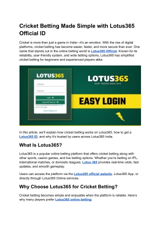 Cricket Betting Made Simple with Lotus365 Official ID