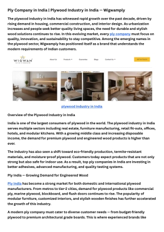 Ply Company in India | Plywood Industry in India - Wigwamply
