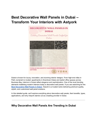 Best Decorative Wall Panels in Dubai – Transform Your Interiors with Astyork
