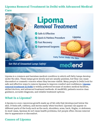 Lipoma Removal Treatment in Delhi with Advanced Medical Care