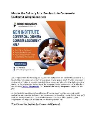 Master the Culinary Arts: Gen Institute Commercial Cookery & Assignment Help