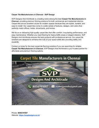 Carpet Tile Manufacturers in Chennai