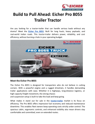 Build to Pull Ahead - Eicher Pro 8055 Trailer Tractor