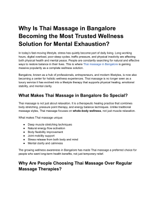 Why Is Thai Massage in Bangalore Becoming the Most Trusted Wellness Solution for Mental Exhaustion_