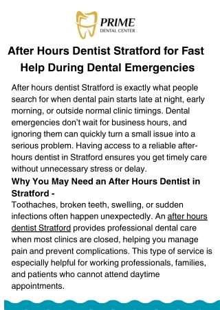 After Hours Dentist Stratford for Urgent Dental Needs at Any Time