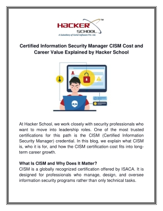 Certified Information Security Manager CISM Cost and Career Value Explained by H