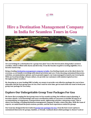 Destination management company in India