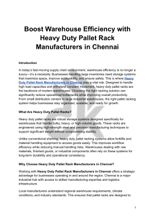 Boost Warehouse Efficiency with  Heavy Duty Pallet Rack  Manufacturers Chennai