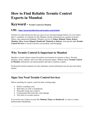 How to Find Reliable Termite Control Experts in Mumbai