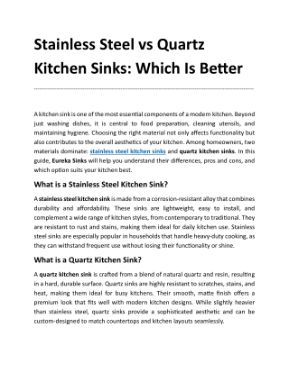 Stainless Steel vs Quartz Kitchen Sinks Which Is Better