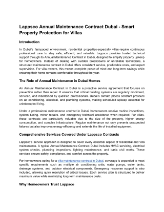 Lappsco Annual Maintenance Contract Dubai - Smart Property Protection for Villas