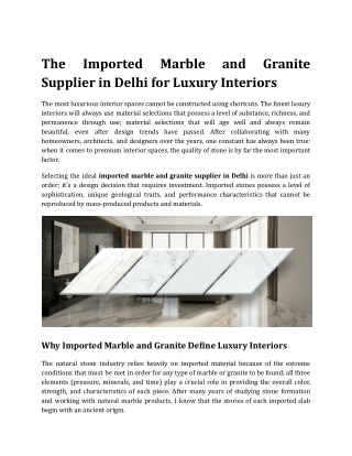The Imported Marble and Granite Supplier in Delhi for Luxury Interiors