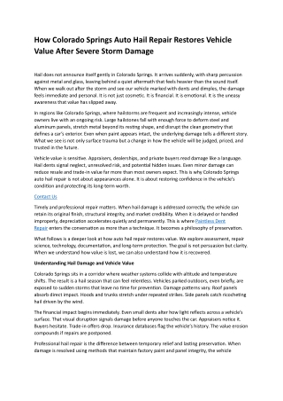 Colorado Springs Auto Hail Repair