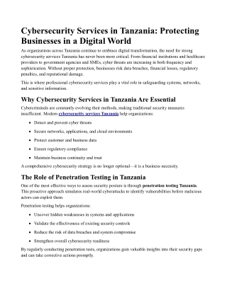Cybersecurity Services in Tanzania Protecting Businesses in a Digital World