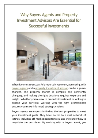 Why Buyers Agents and Property Investment Advisors Are Essential for Successful Investments