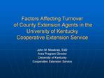 Factors Affecting Turnover of County Extension Agents in the University of Kentucky Cooperative Extension Service