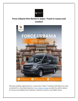 Force Urbania Hire Rental in Jaipur